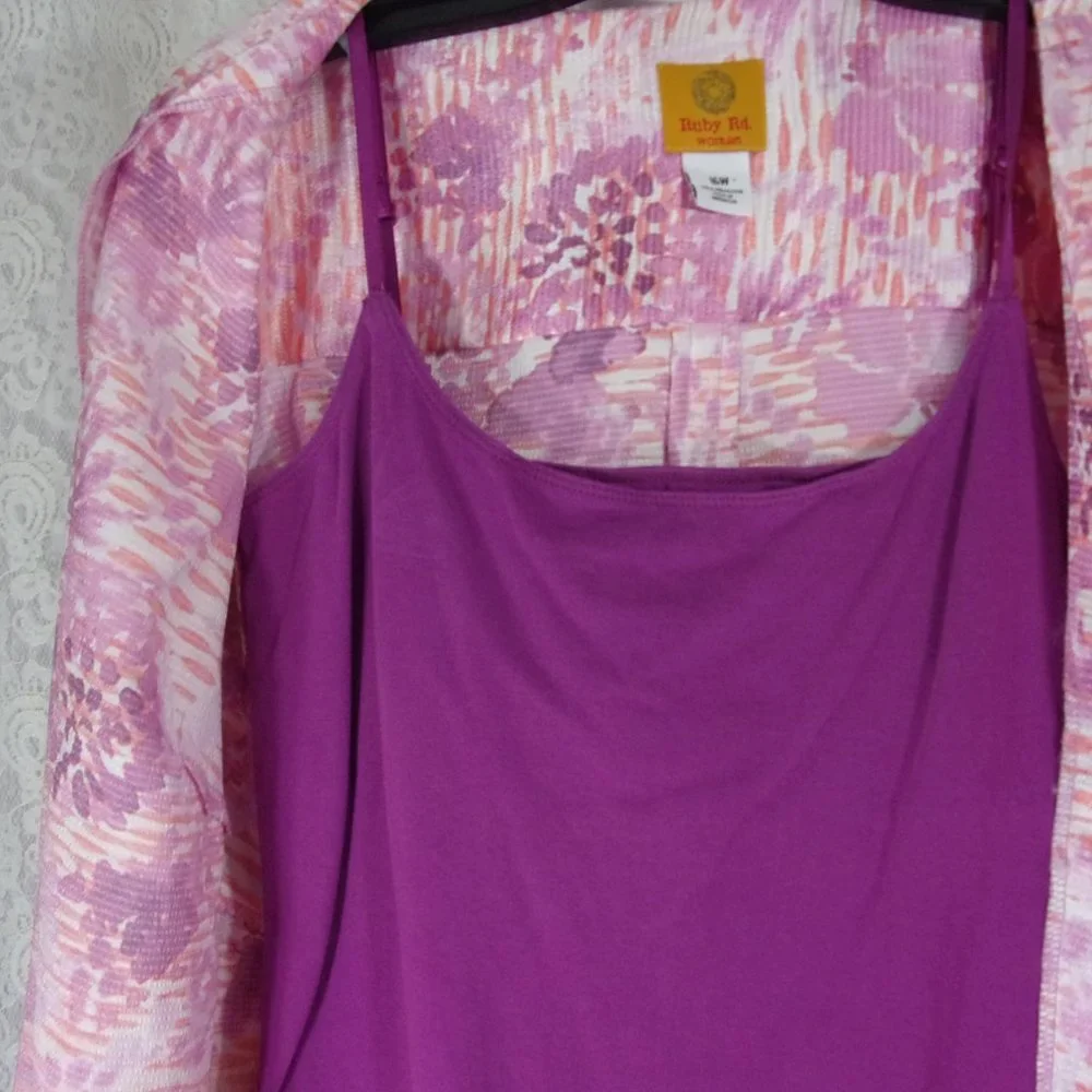 Ruby Rd Poly Satin Blouse Top Pink Purple  NWOT